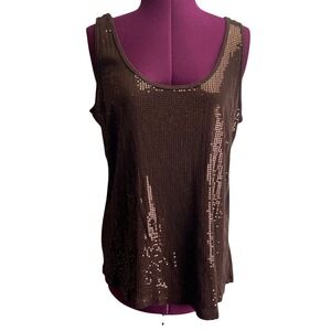 (B6) Lane Bryant Brown Sequin Tank Top Plus 26/28 Scoop Neck Sleeveless Shimmer